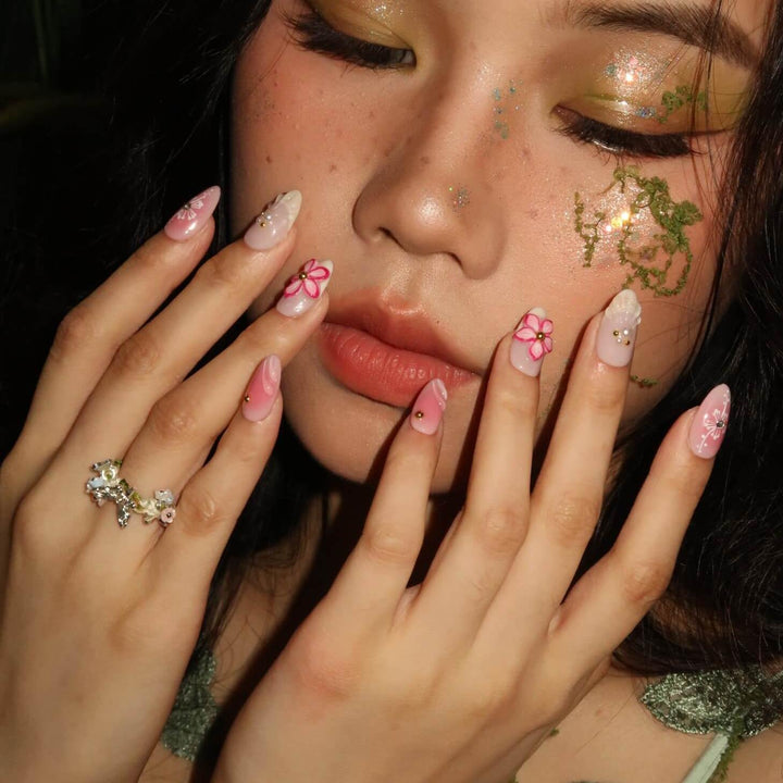 Natural Blush Muse Nail Art Almond Press On Nails – Reusable Salon Quality Nail Set