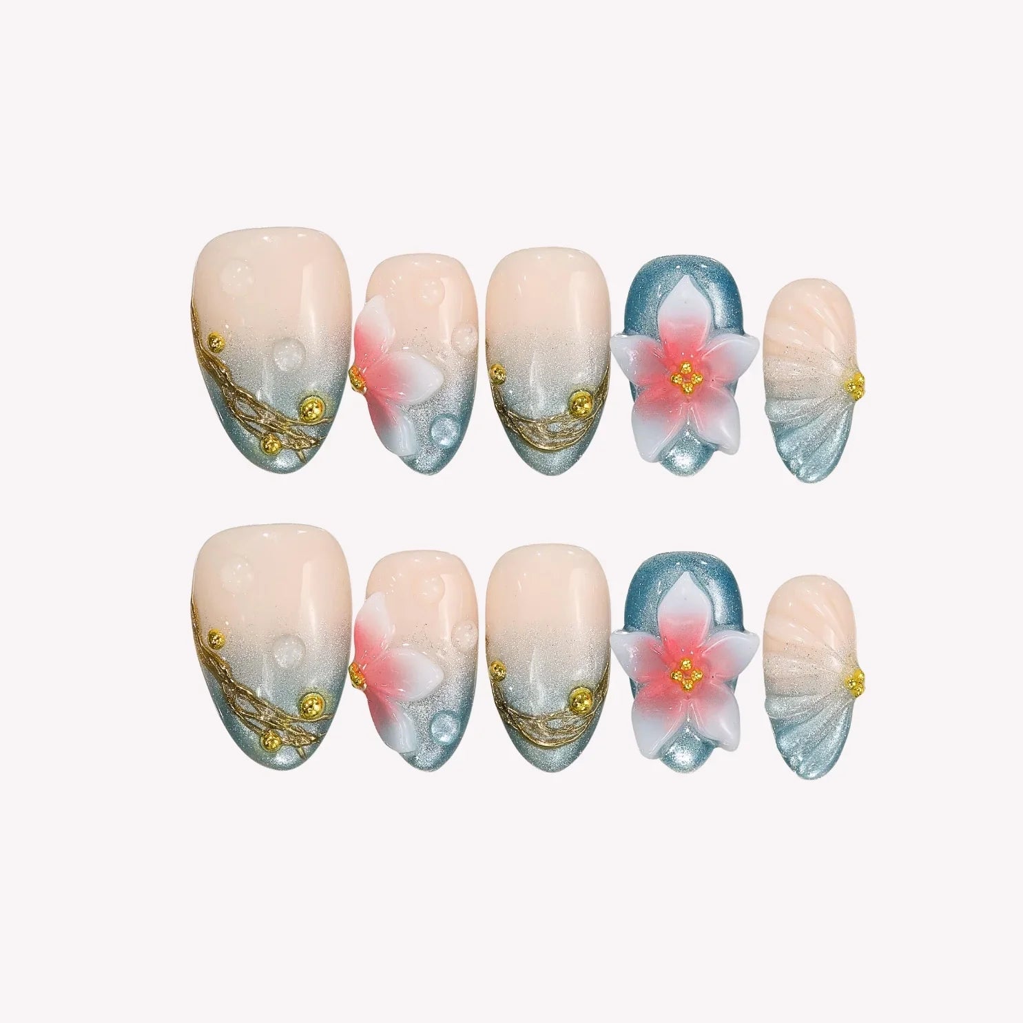 Ocean Whisper – Short Almond Coastal Press On Nails
