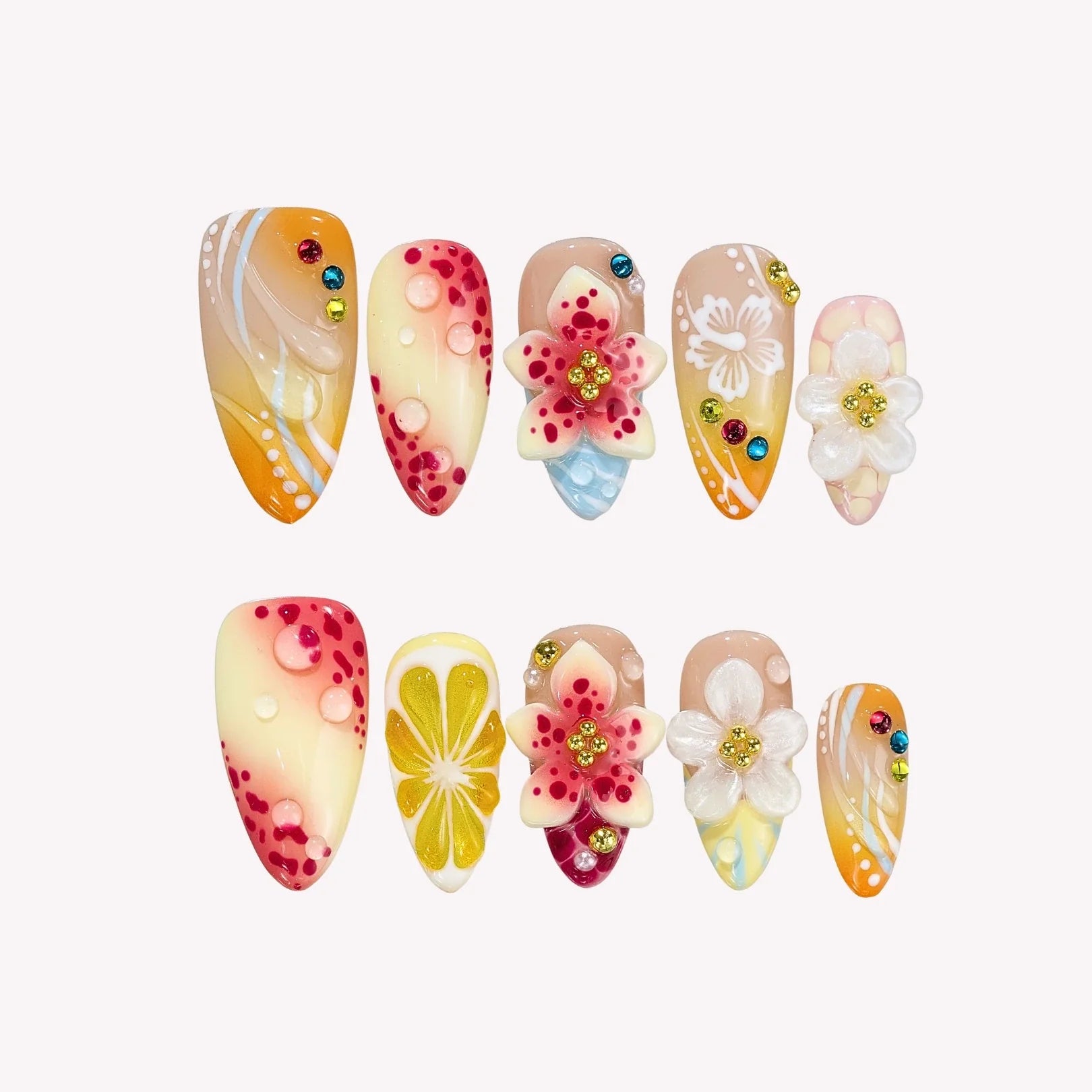 On Vacay – Medium Almond Tropical Summer Press On Nails