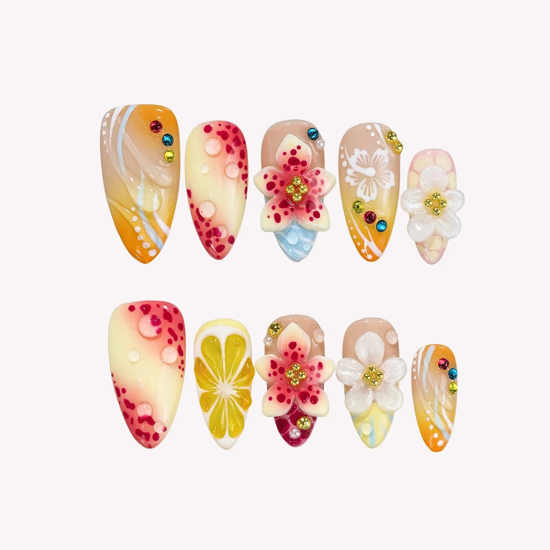 On Vacay – Medium Almond Tropical Summer Press On Nails