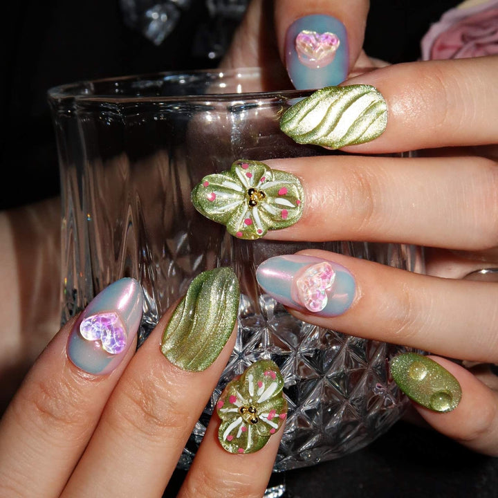 Peach Peach Blossom Matcha – Almond Press On Nails