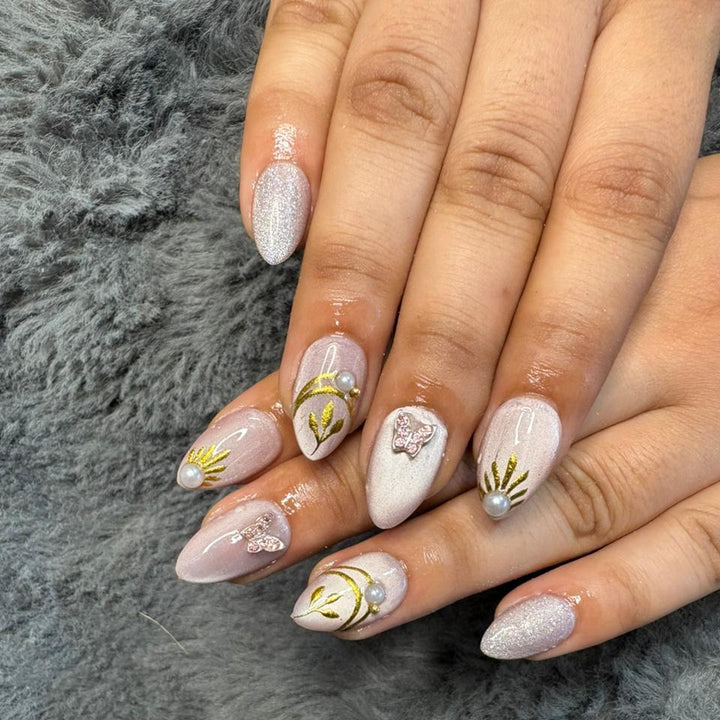 Pearl Butterfly Gold Press-On Nails