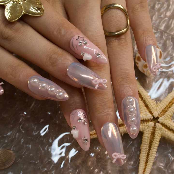 Pearl Elegance Pink Press On Nails