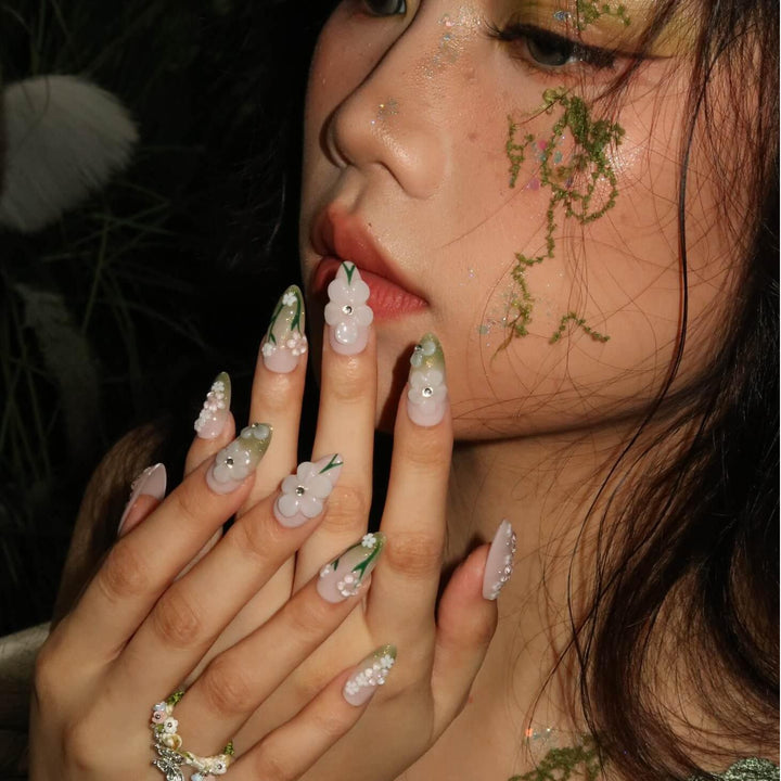 Petal Waltz Almond Press On Nails – Reusable Salon Quality Nail Set