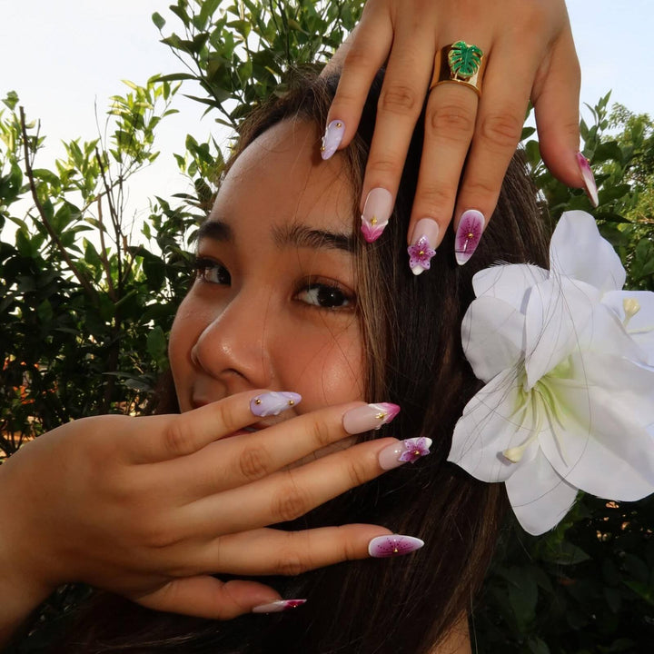 Petite Fleur Almond Press On Nails – Reusable Salon Quality Nail Set