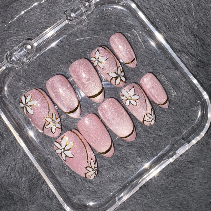 Pink Daisy Floral Press-On Nails