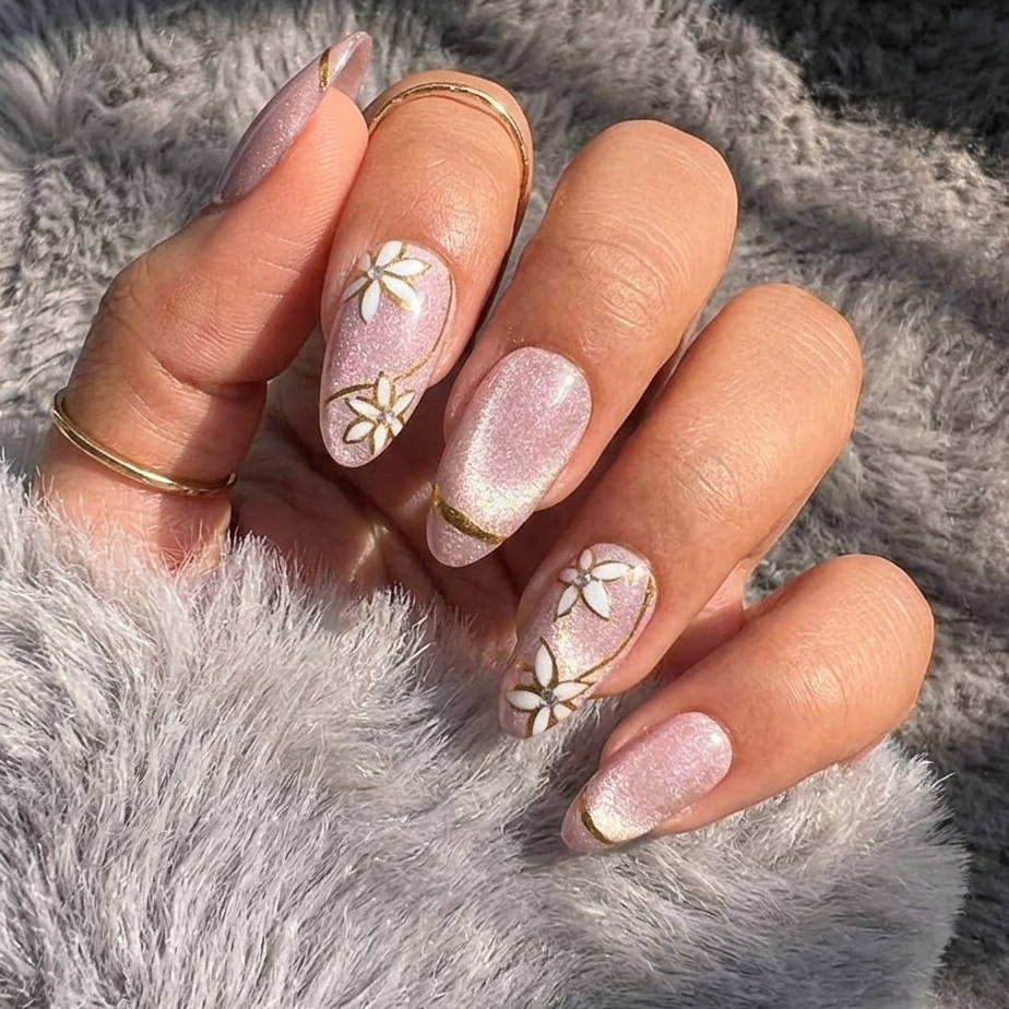 Pink Daisy Floral Press-On Nails