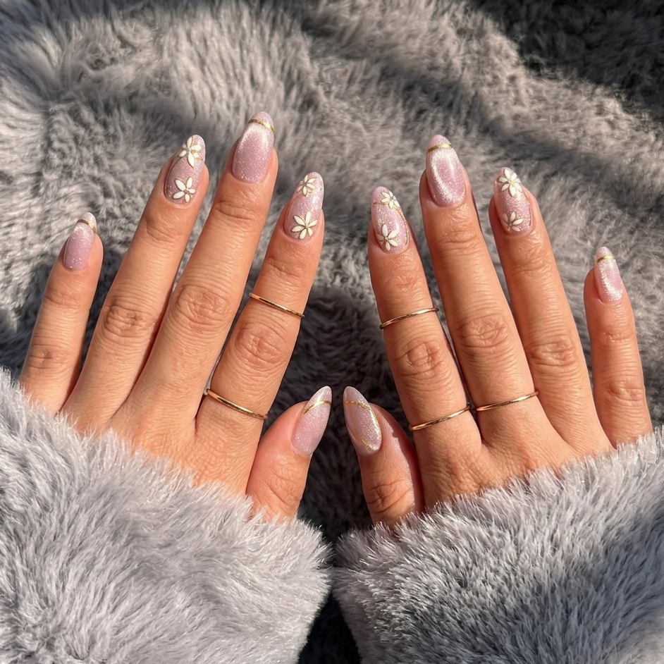 Pink Daisy Floral Press-On Nails