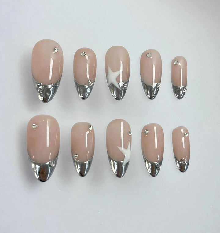 Silver Chrome French Tip Press On Nails