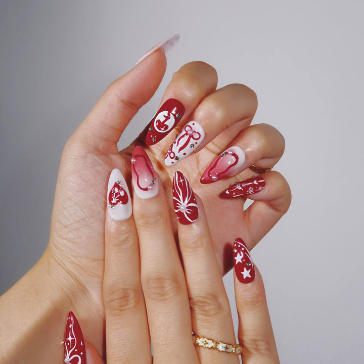 Ribbon of Love – Almond Press On Nails
