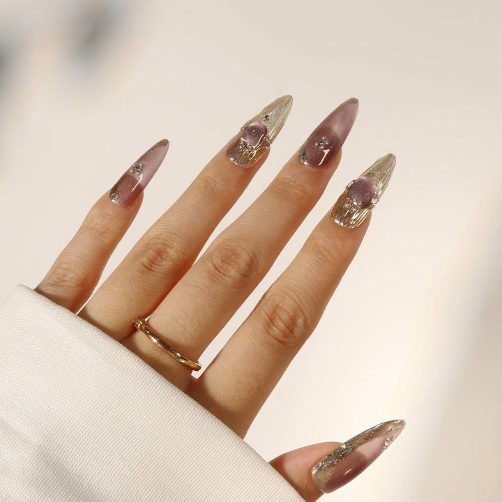 Rosy Shimmer – Almond Press On Nails