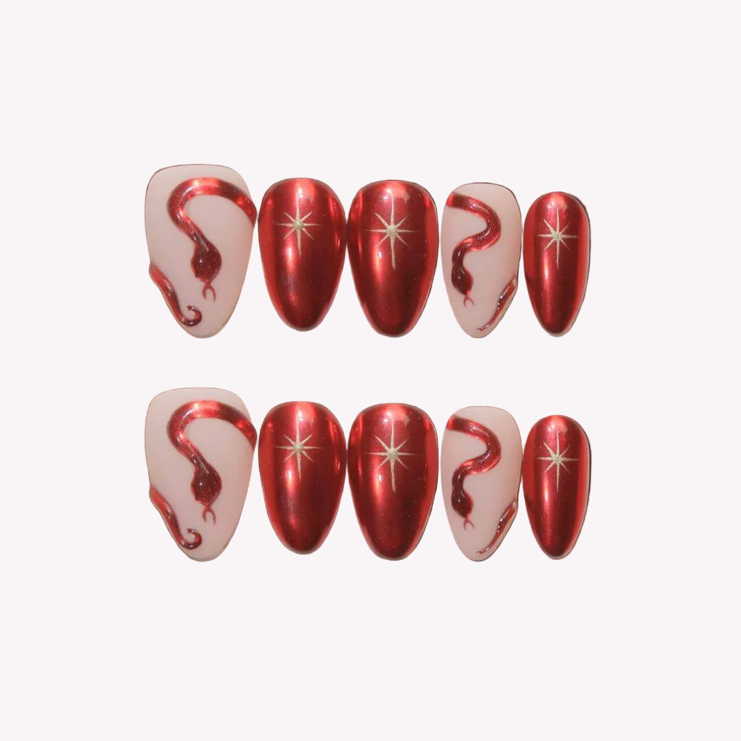 Ruby Venom – Almond Press On Nails