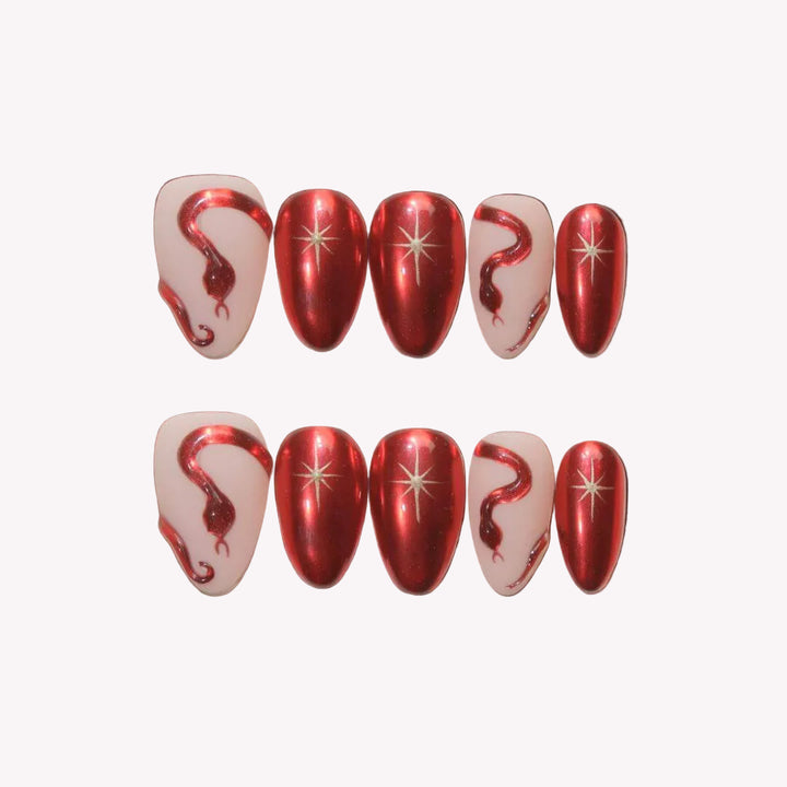 Ruby Venom – Almond Press On Nails