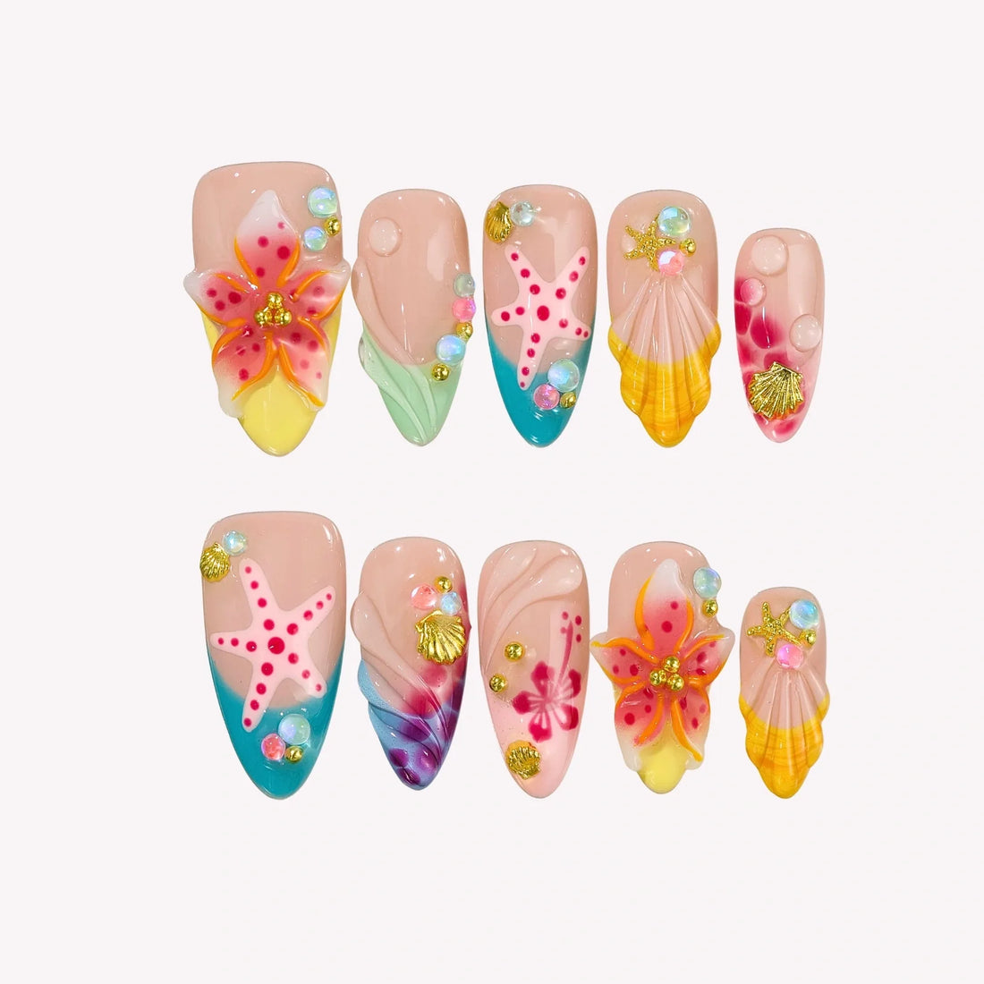 Sangria – Medium Almond Tropical Floral Press On Nails