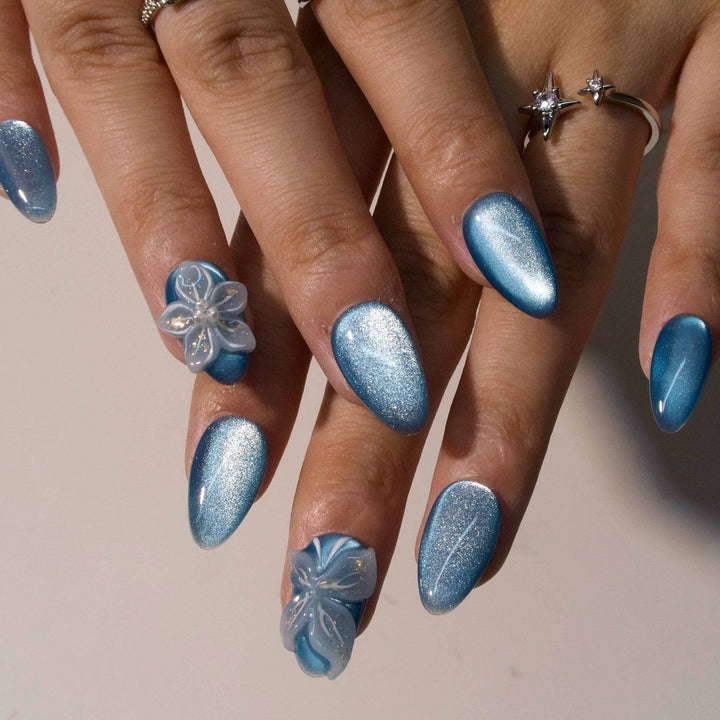 Seawind Blue Floral Press On Nails