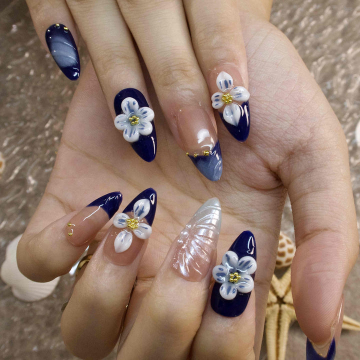 Serenade Navy Floral Press On Nails
