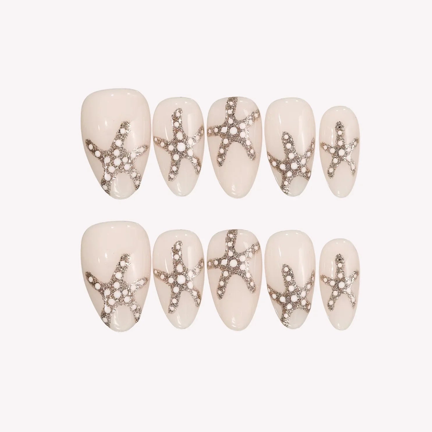 Shimmering Sea – Short Almond Starfish Press On Nails