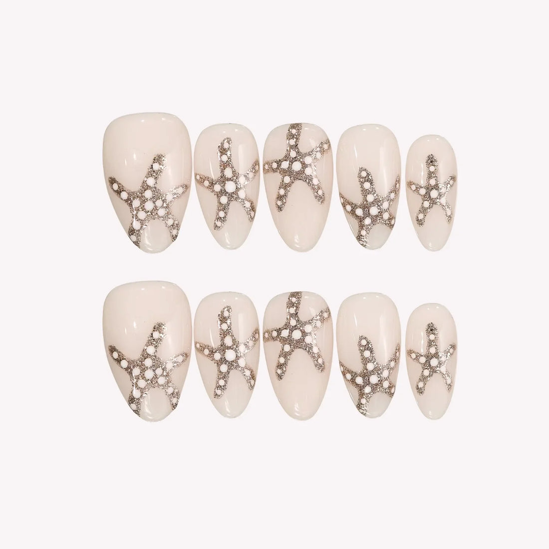 Shimmering Sea – Short Almond Starfish Press On Nails