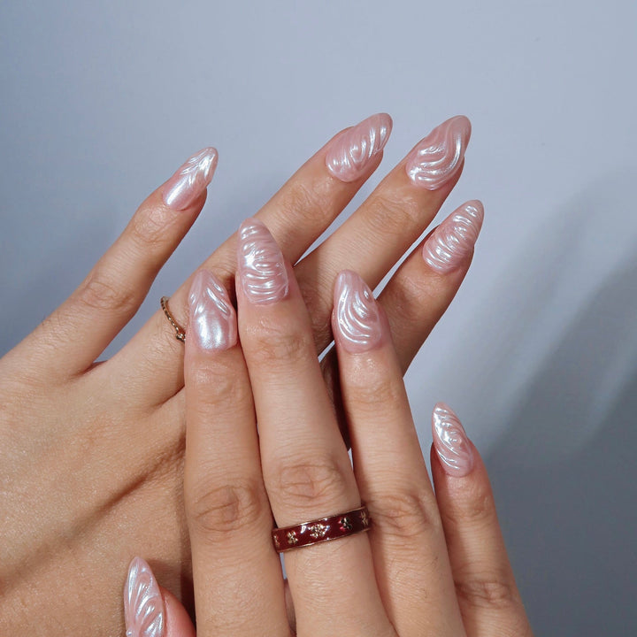 Silk Ripple Almond Press On Nails – Reusable Salon Quality Nail Set