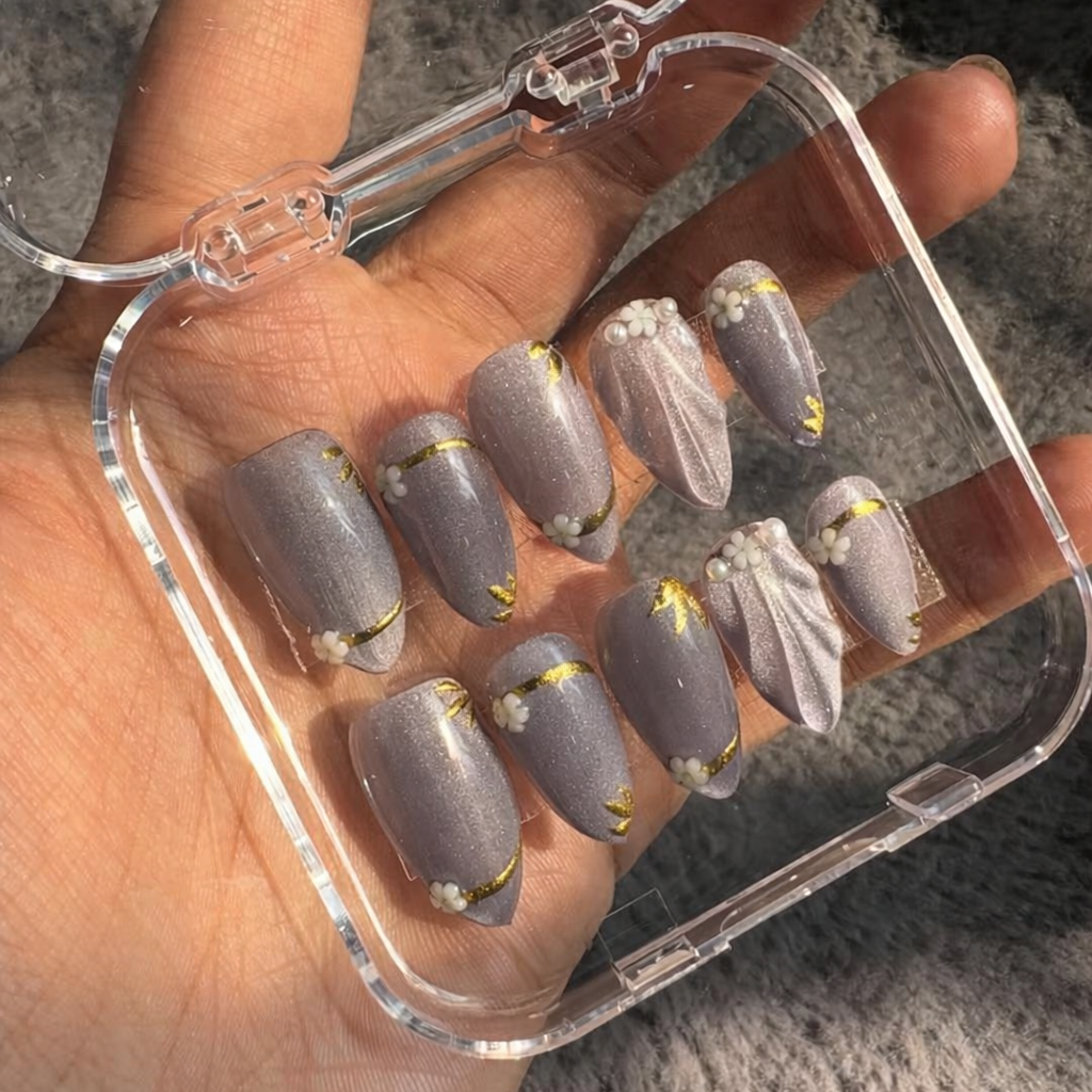 Silver Blossom Pearl Press-On Nails