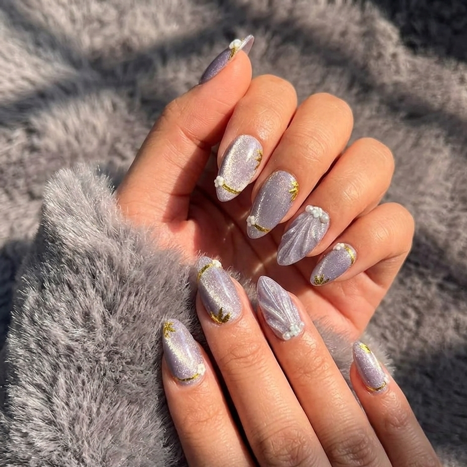Silver Blossom Pearl Press-On Nails