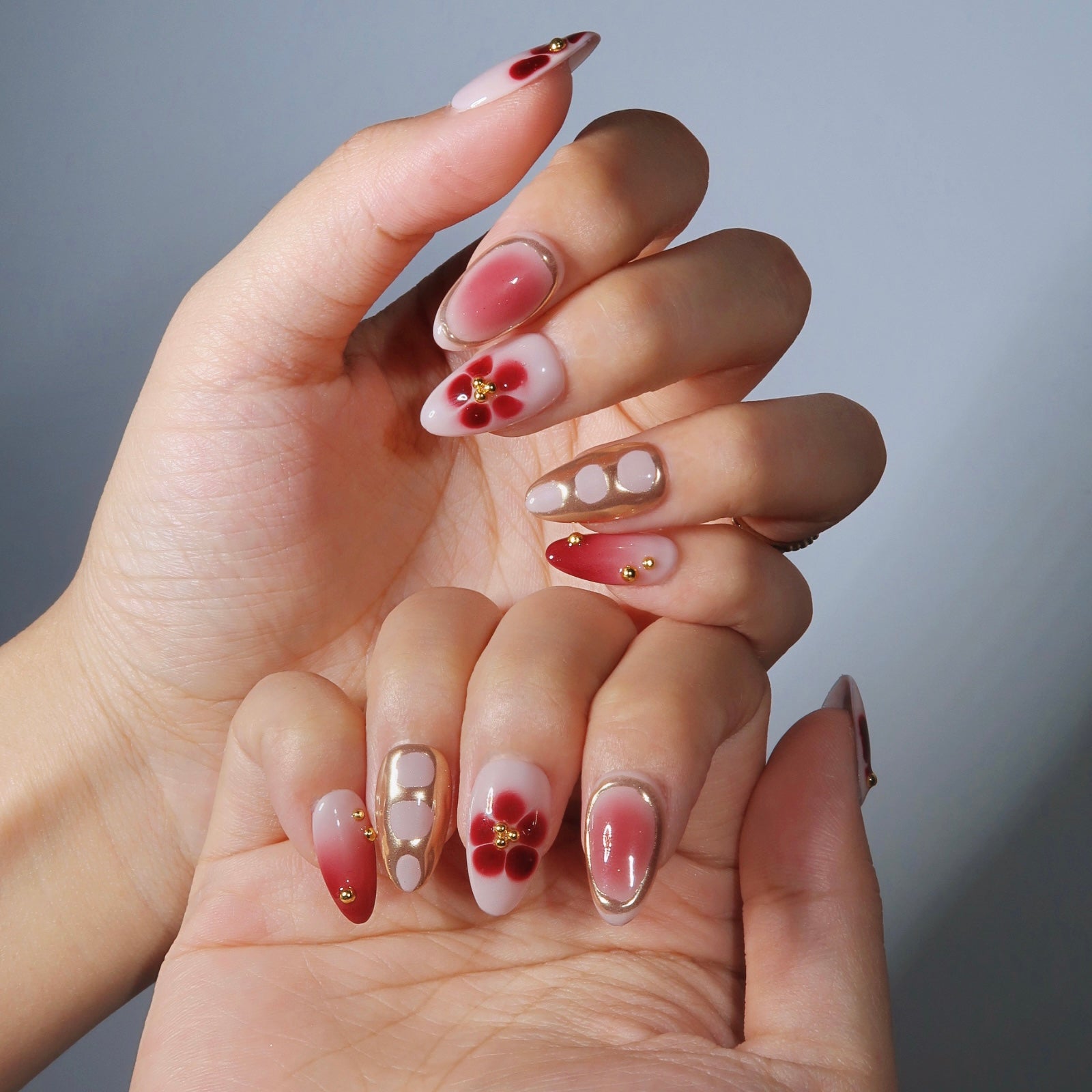 Spiced Bloom Red Floral Press On Nails