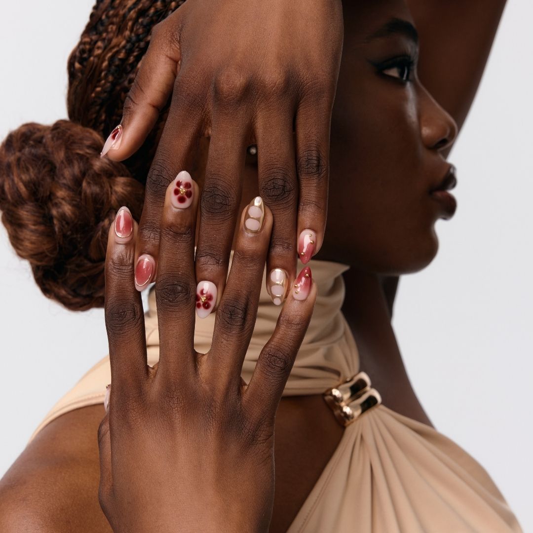Spiced Bloom Red Floral Press On Nails