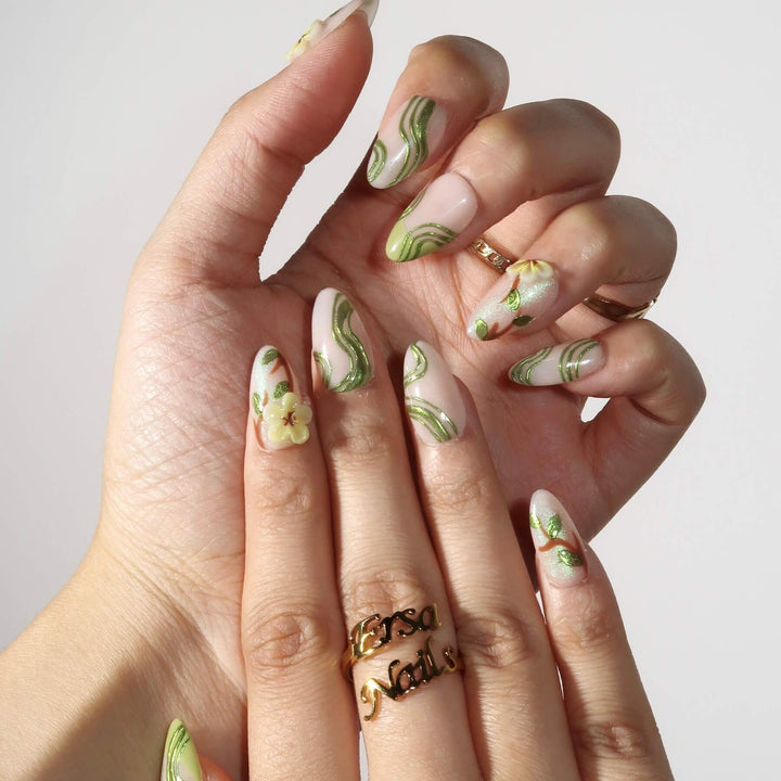 Spring Letter Almond Press On Nails – Reusable Salon Quality Nail Set