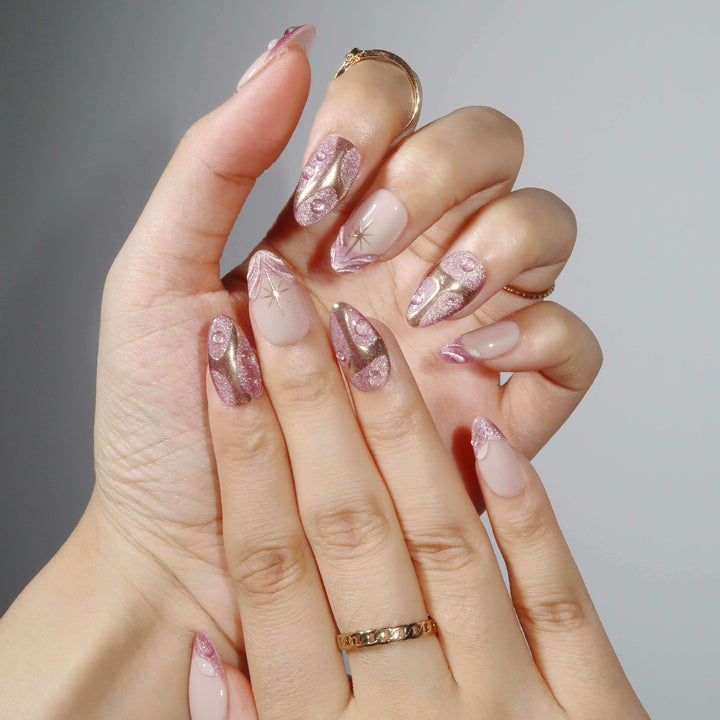 Starry Pink Almond Press On Nails – Reusable Salon Quality Nail Set