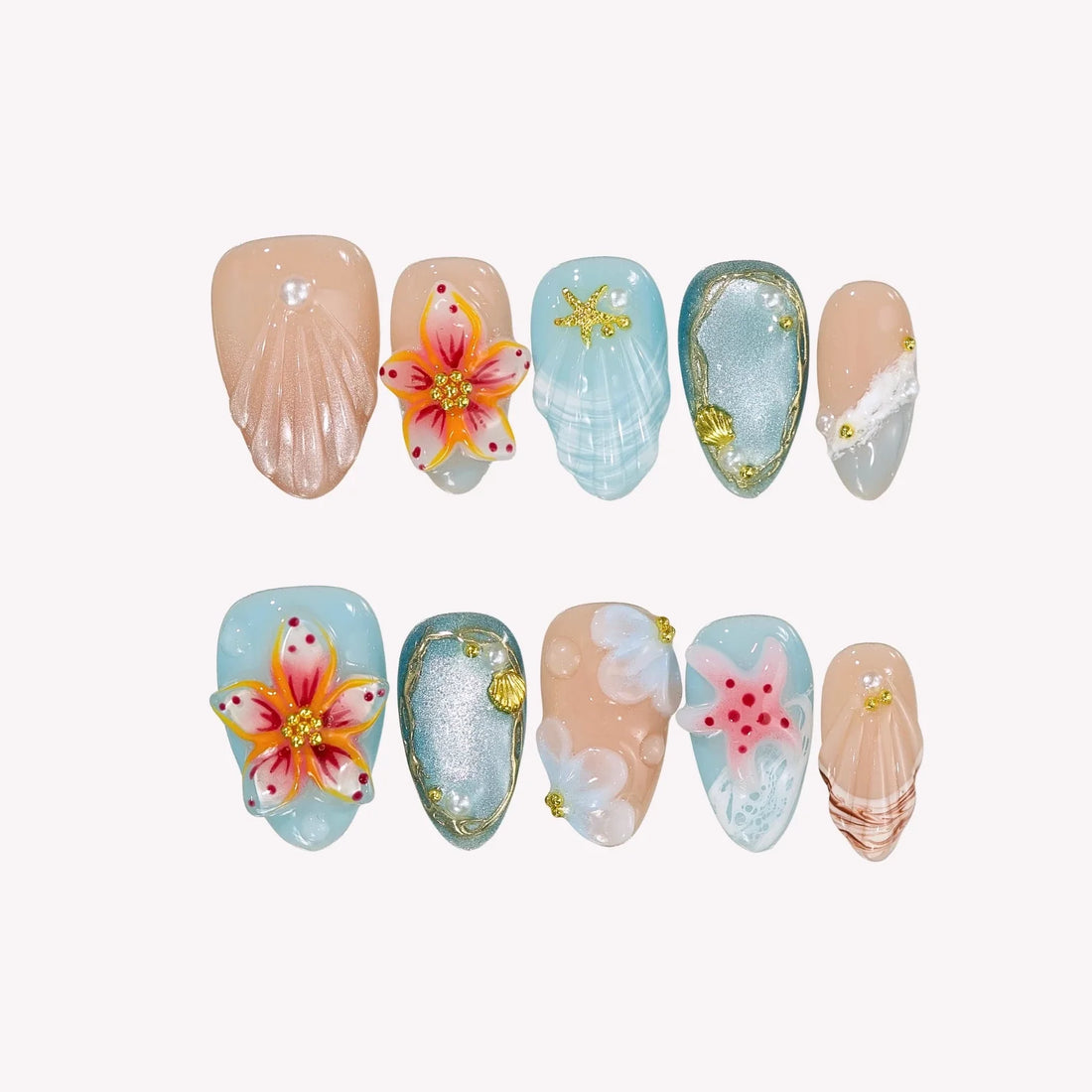Summer Breeze – Short Almond Beach Press On Nails