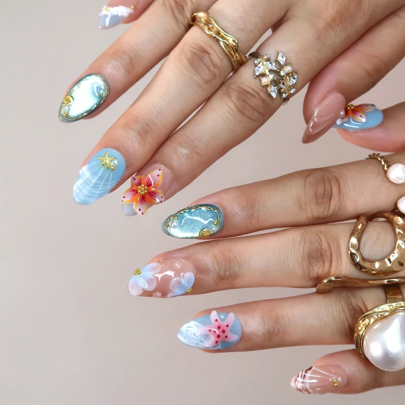Summer Breeze – Short Almond Beach Press On Nails
