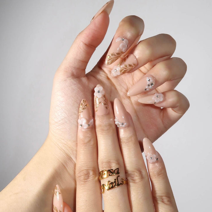 Sumptuous Gold Floral Bridal Press On Nails