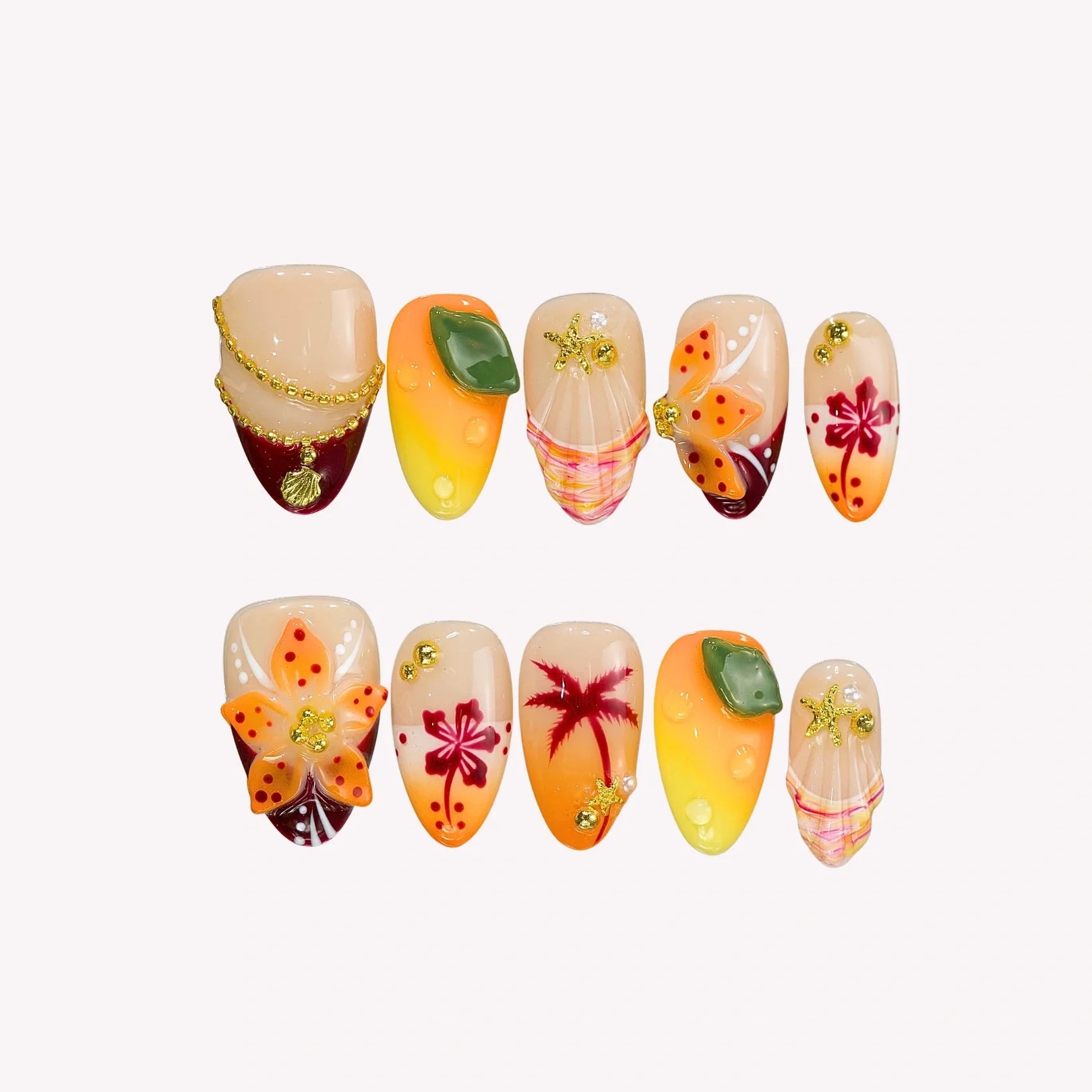 Sunny Side Up – Short Almond Tropical Press On Nails