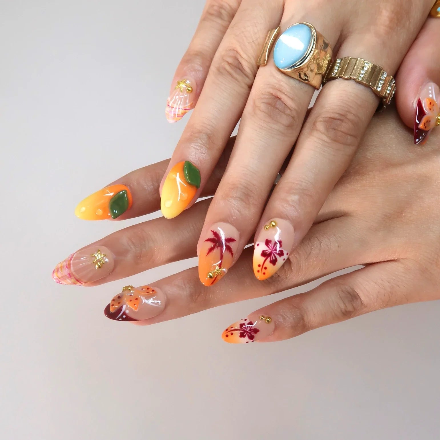 Sunny Side Up – Short Almond Tropical Press On Nails