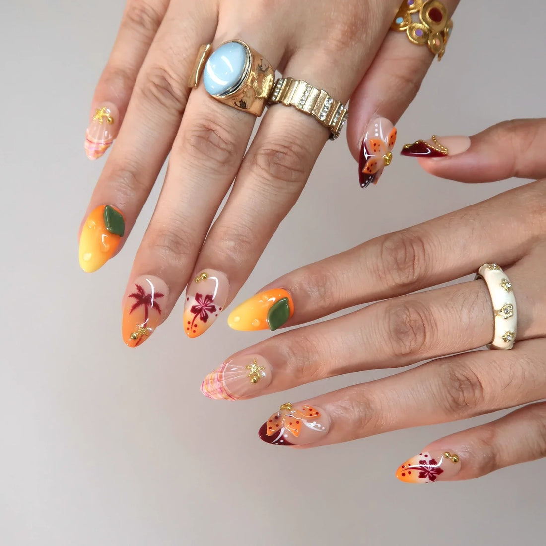 Sunny Side Up – Short Almond Tropical Press On Nails