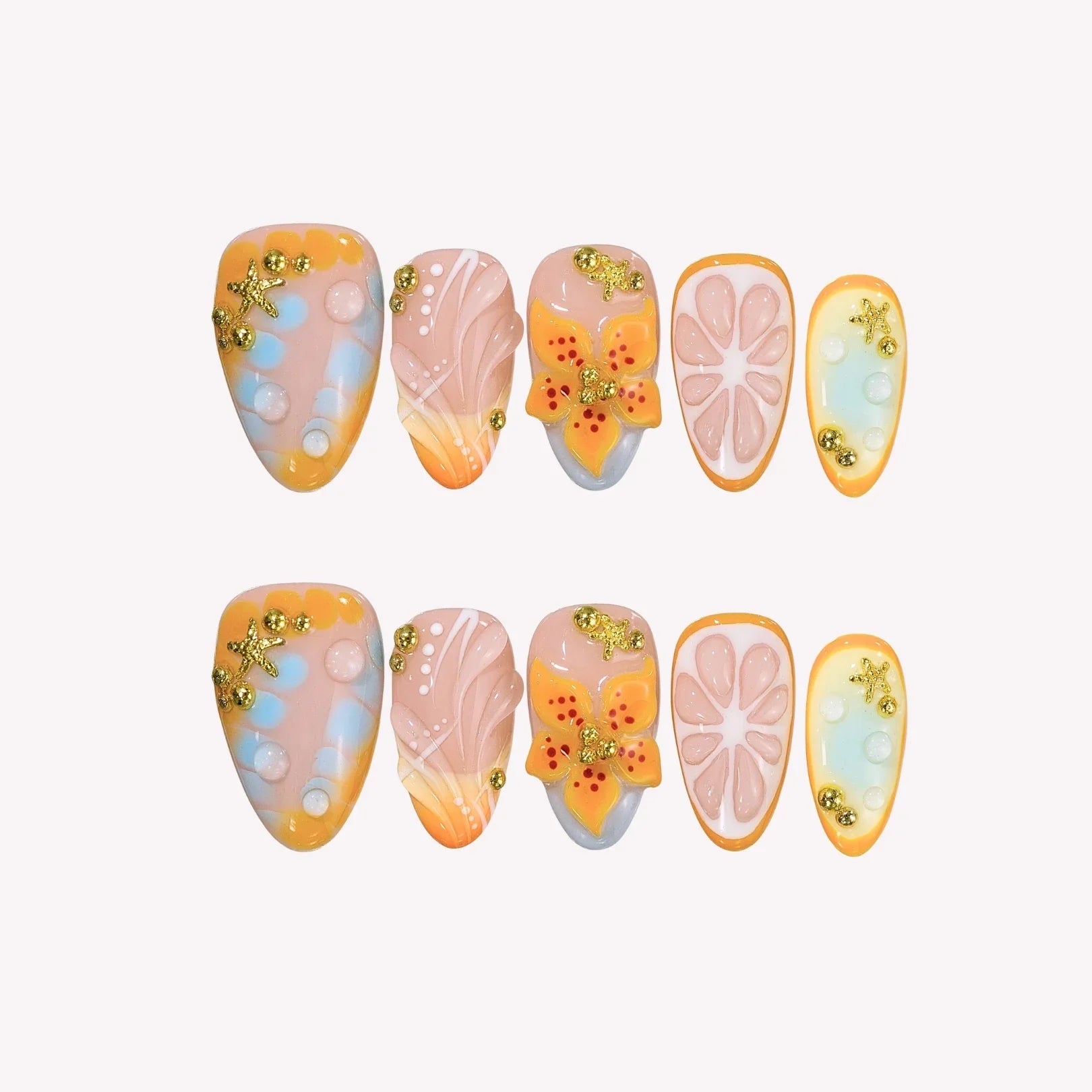 Sunset Fizz – Short Almond Citrus Press On Nails