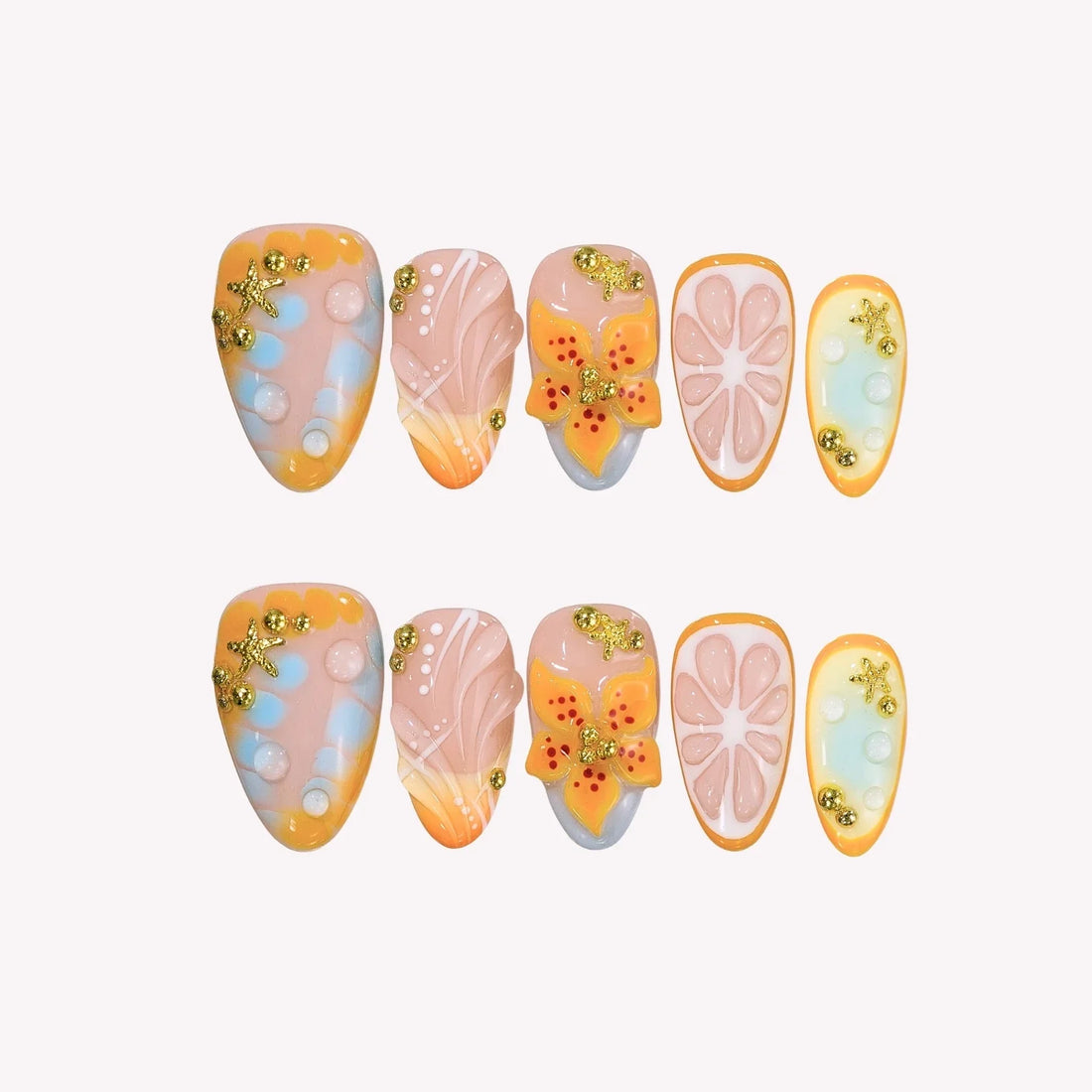 Sunset Fizz – Short Almond Citrus Press On Nails