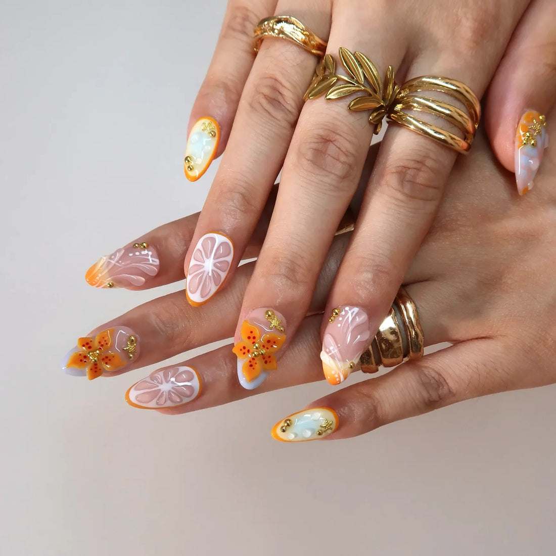 Sunset Fizz – Short Almond Citrus Press On Nails