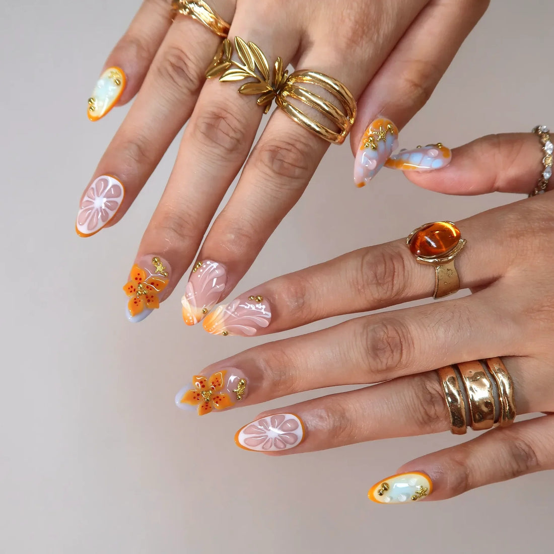 Sunset Fizz – Short Almond Citrus Press On Nails