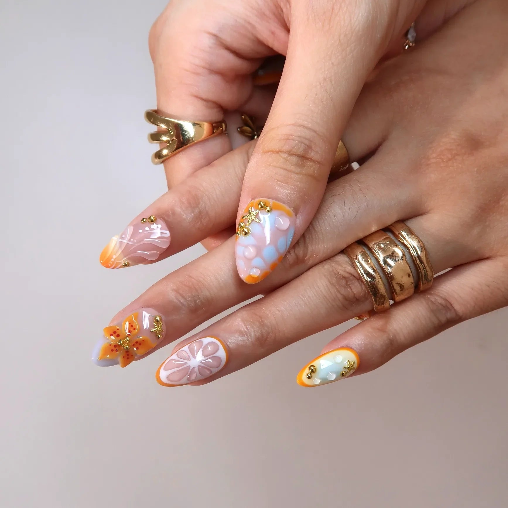 Sunset Fizz – Short Almond Citrus Press On Nails