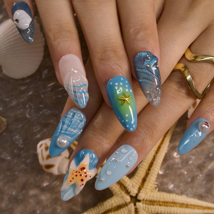 Surfboard Blue Beach Press On Nails