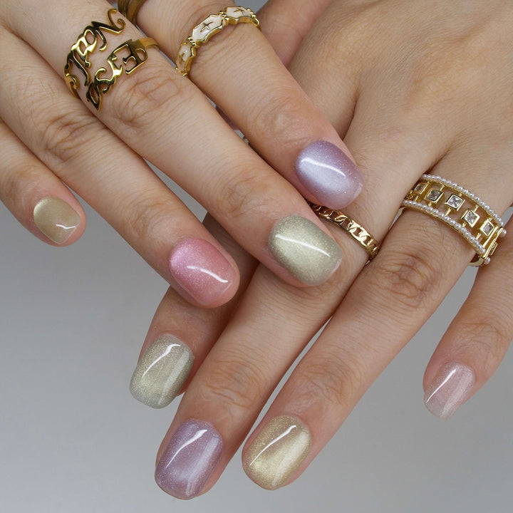Sweet Candy Multicolor Cat Eye Press On Nails