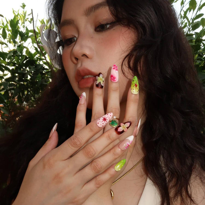 Tropicalia Almond Press On Nails – Reusable Salon Quality Nail Set
