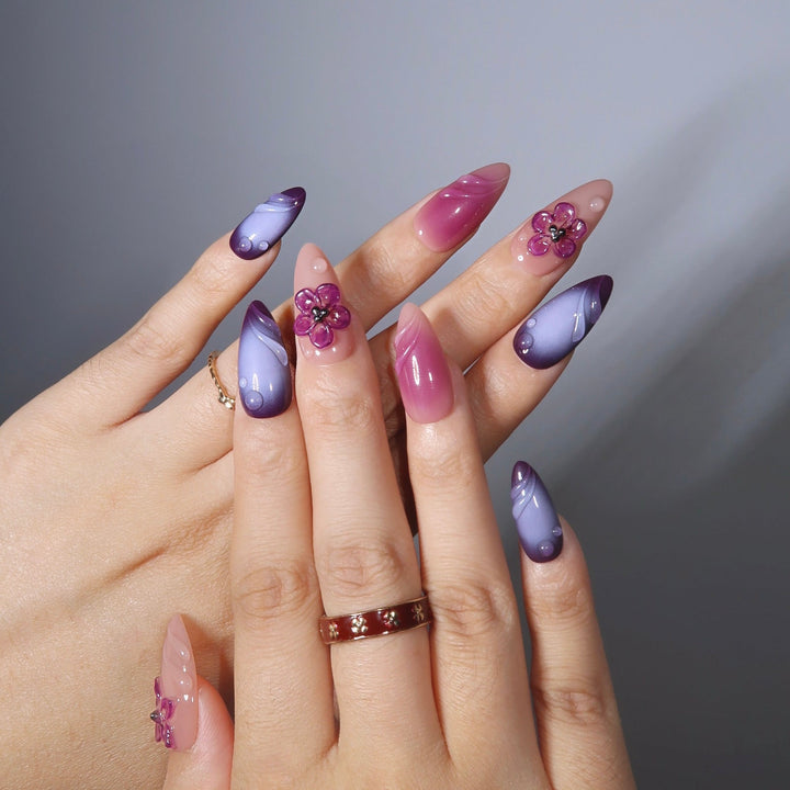 Twilight Bloom Almond Press On Nails – Reusable Salon Quality Nail Set