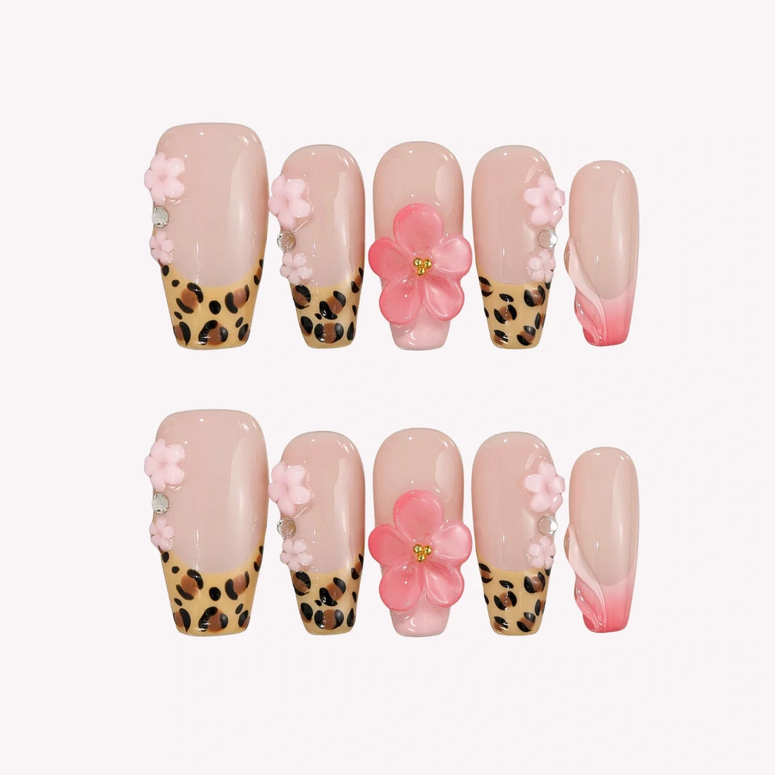Wild Bloom – Medium Coffin Leopard Print Press On Nails