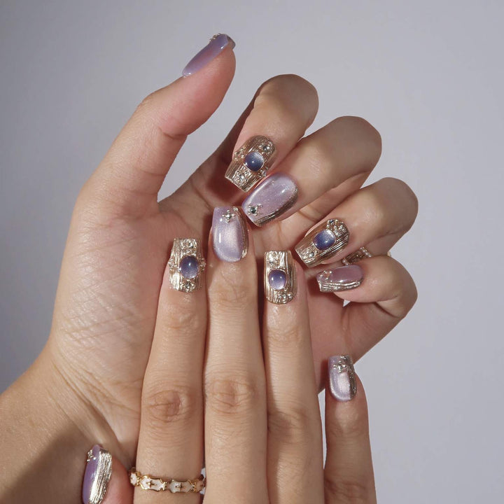 Violet Nebula Almond Press On Nails – Reusable Salon Quality Nail Set