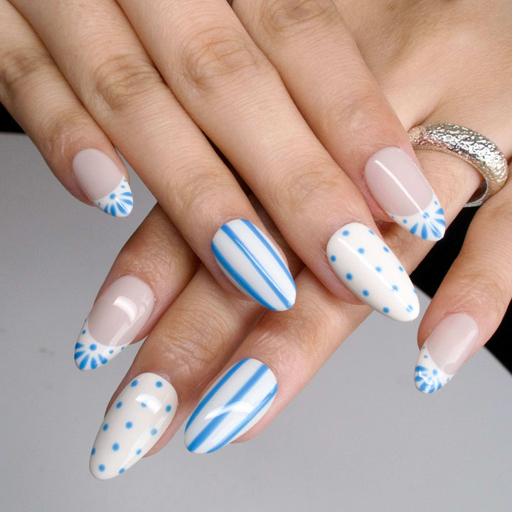 Wavelet Blue Nautical Press On Nails