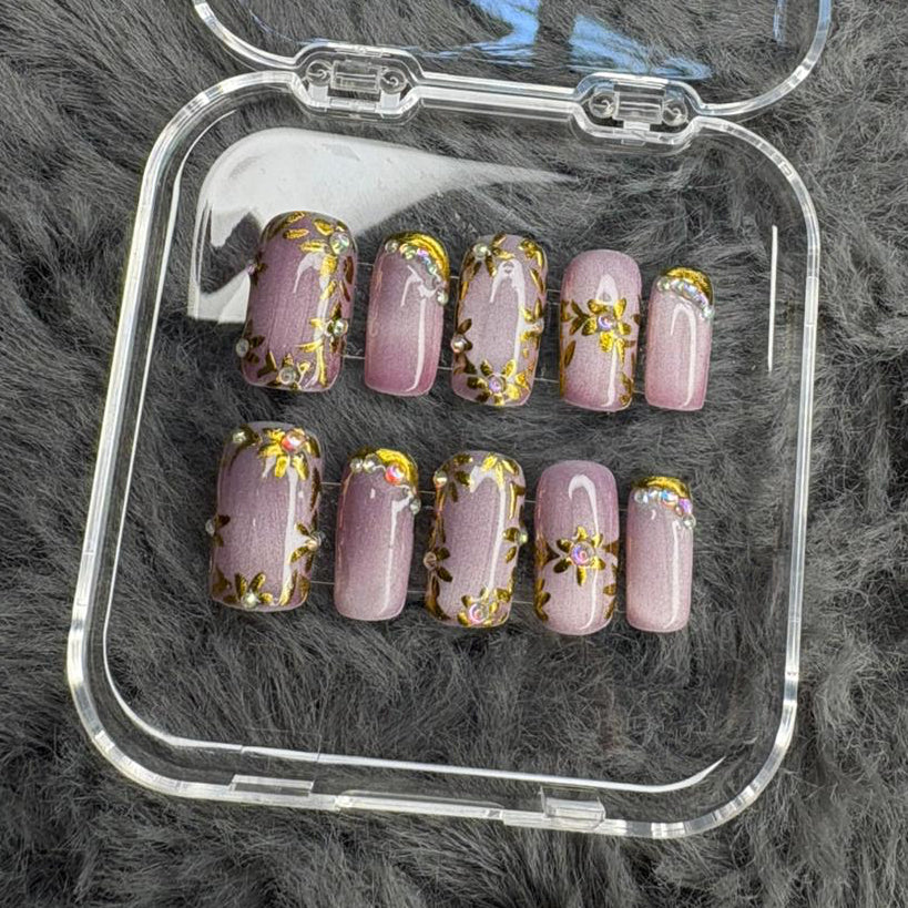 Golden Petal Sparkle Press-On Nails