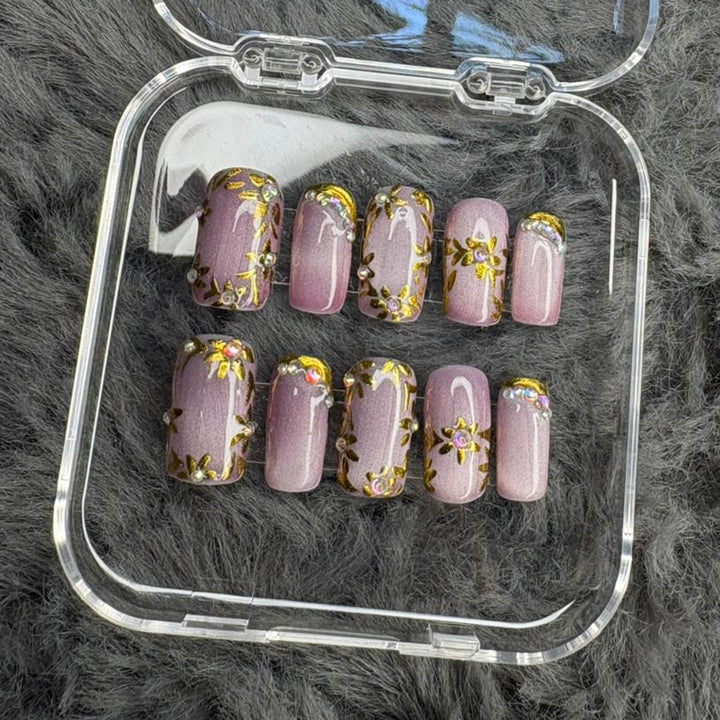 Golden Petal Sparkle Press-On Nails