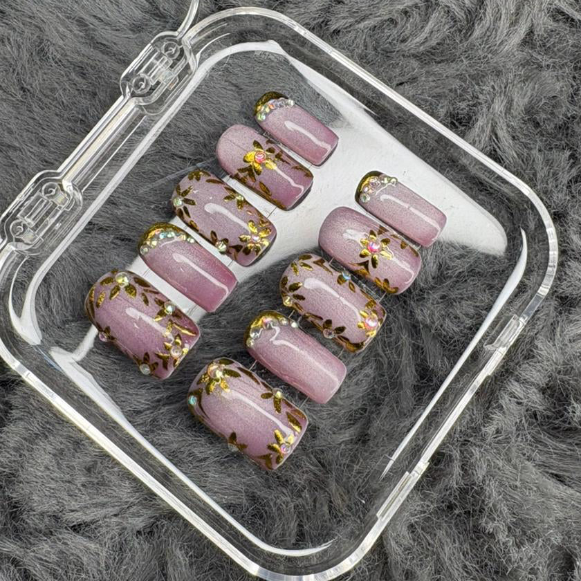 Golden Petal Sparkle Press-On Nails